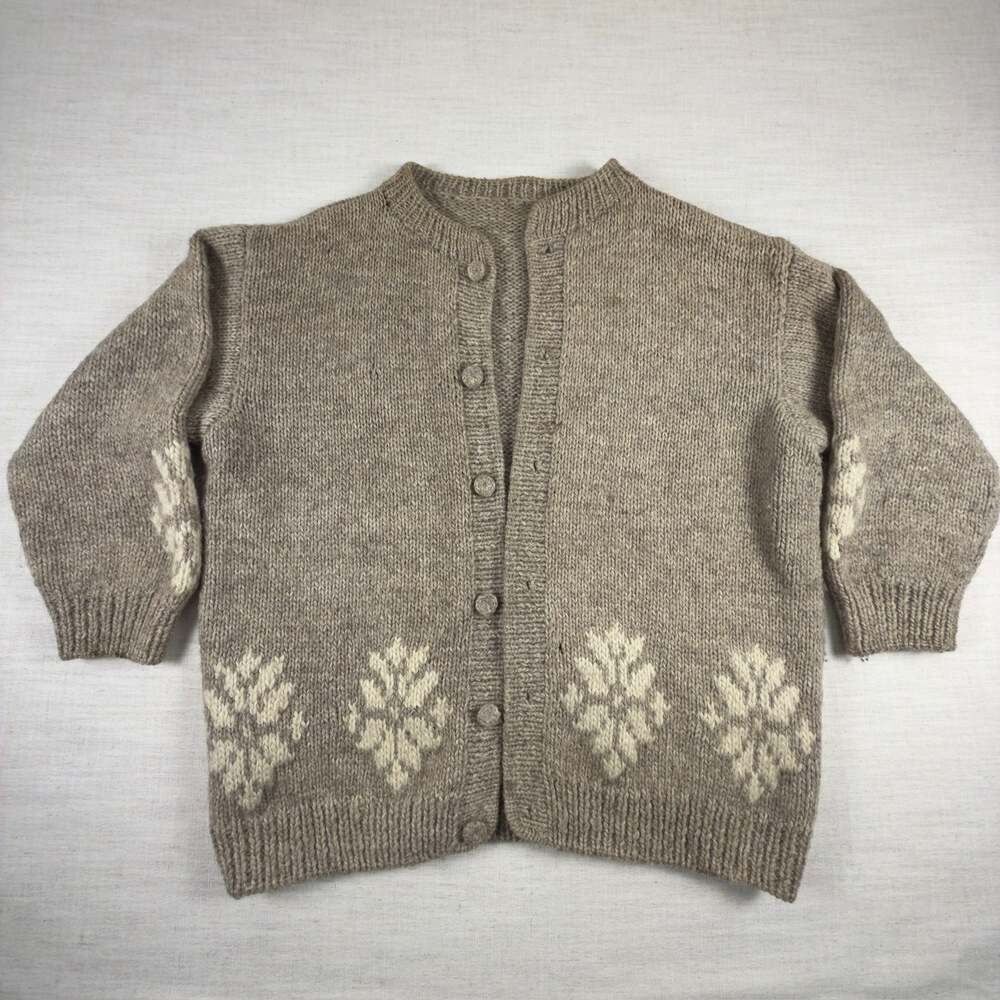 Vintage Hand-Knit Wool Snowflake‎ Cardigan Sweater